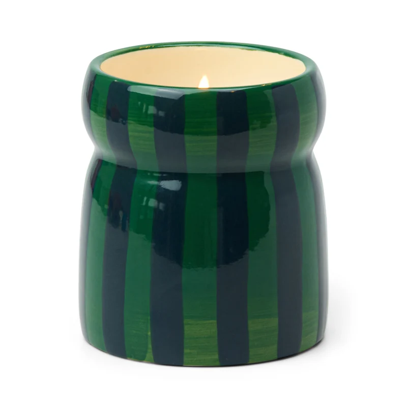 Vela de Cerámica Cabana con Rayas Verde/Navy - Balsam Fir