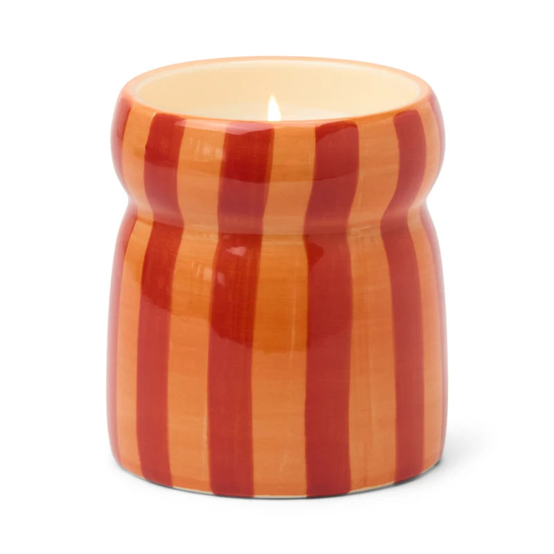 Vela de Cerámica Cabana con Rayas Rojo/Coral - Spiced Apple