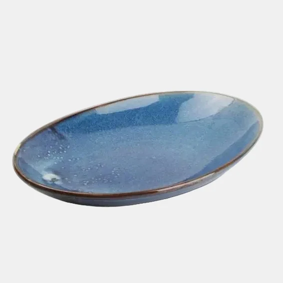 Fuente oval de porcelana azul Nova. 30 x 21 x 3,7 cm - 4 Uds.