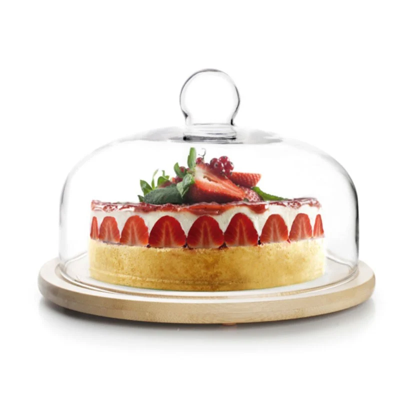 QUESERA CRISTAL CON BASE DE MADERA 26CM