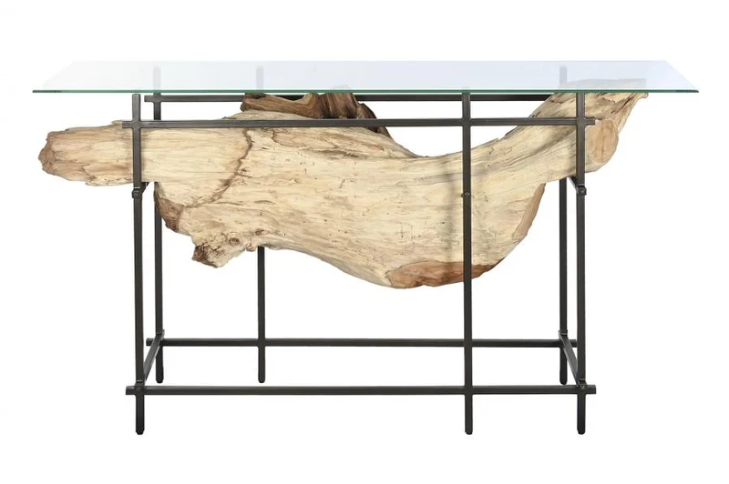 CONSOLA TECA HIERRO 160X50X90 PIEZA UNICA NEGRO