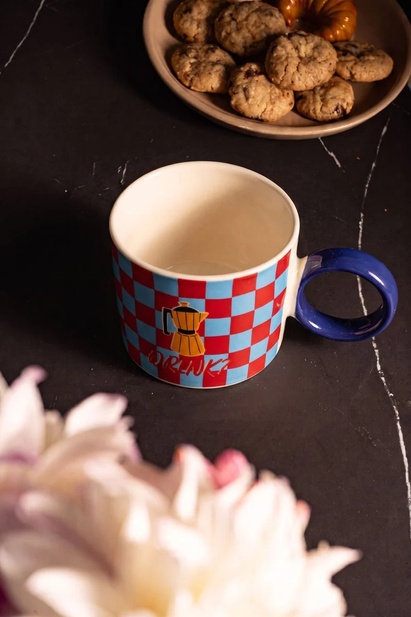 Taza De Porcelana Retro Con Asa Redonda