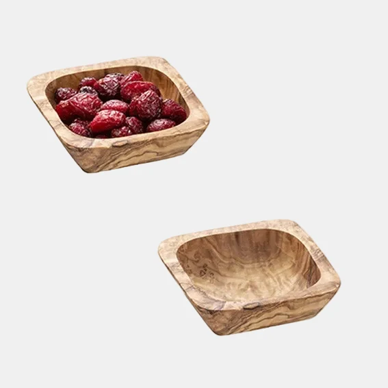 Mini bowl de madera de olivo cuadrado. 7,5 x 7,5 x 2,5 cm. 0,05L - 1 Ud.