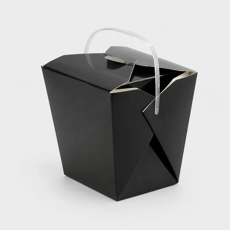 Caja plegable Noodle negra con asa. 10 x 9.3 x 10.4 cm. 750 ml - 450 Uds.