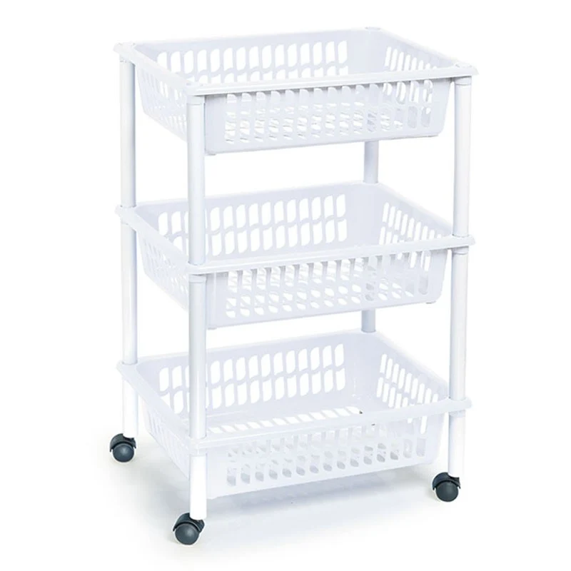 VERDULERO CON RUEDAS 3 PISOS BLANCO PLASTICFORTE
