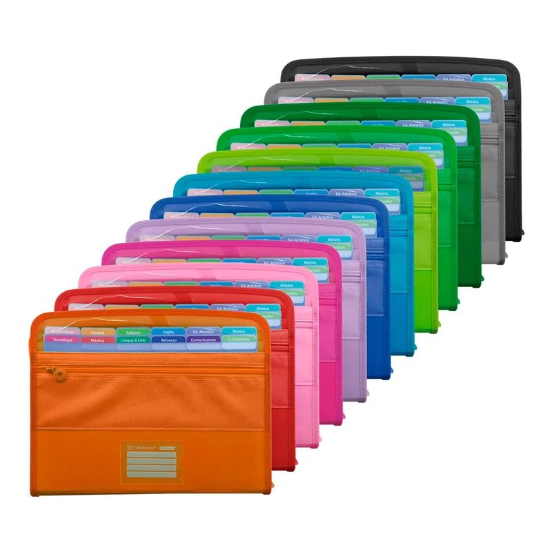 Office Box - Carpeta Clasificadora A4 con 12 Divisores 80 Adhesivos y Bolsillo Frontal
