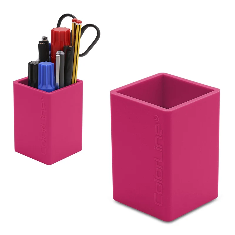 COLORLINE - Cubilete Porta Lápices Cuadrado en Silicona Ultra Suave. Fucsia