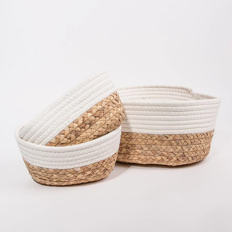 Conjunto de 3 Cestos CÁDIZ Branco e Natural