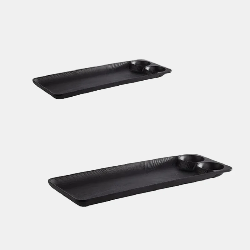 Bandeja melamina negra Nero con 2 salseros. 41 x 15 cm - 1 Ud