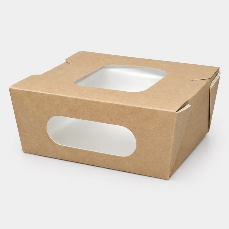 Caja cartón kraft con doble ventana. 11 x 9.5 x 4.5 cm. 450 ml - 100 Ud.