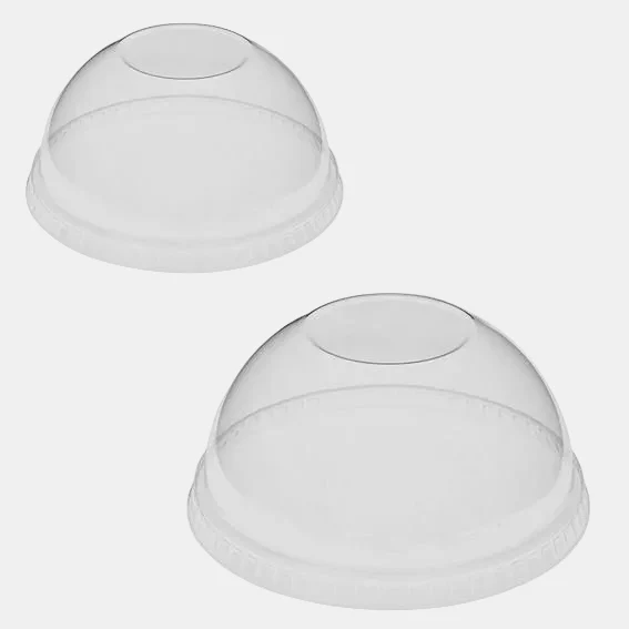 Tapa cúpula sin cruz reciclable para vaso de plástico RPET transparente - 1000 Uds.