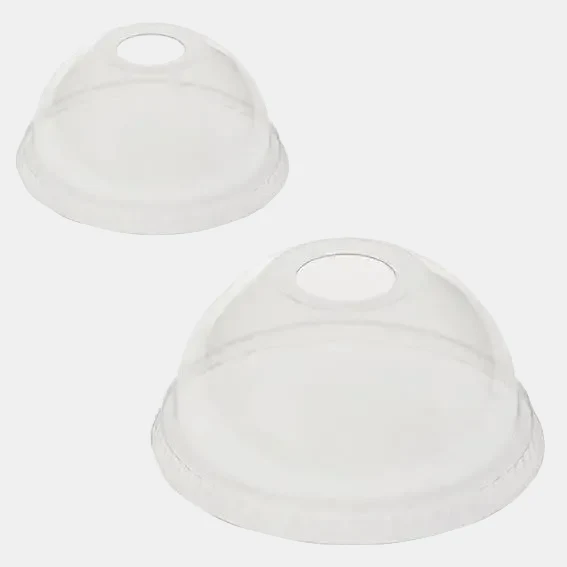 Tapa cúpula reciclable con cruz para vaso de plástico RPET transparente. ø9.5 x 4.5 cm - 1000 Uds.
