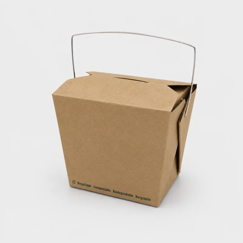 Caja plegable Noodle Kraft con asa. 9.5 x 7.3 x 9 cm. 450 ml - 500 Uds