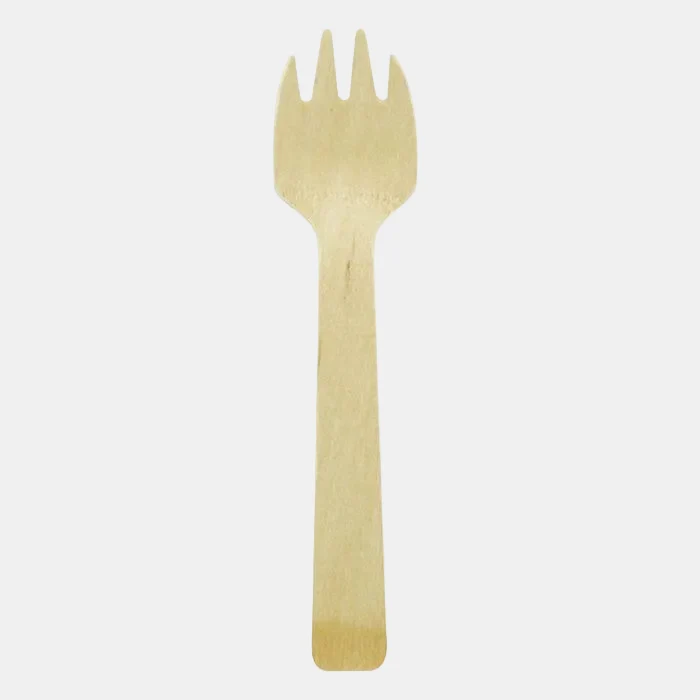 Mini tenedor-cuchara de madera biodegradable. 10,5 cm - 3000 Uds.