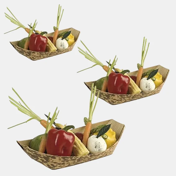 Barquilla de bambú para presentar comida. Varias medidas - 100 Uds.