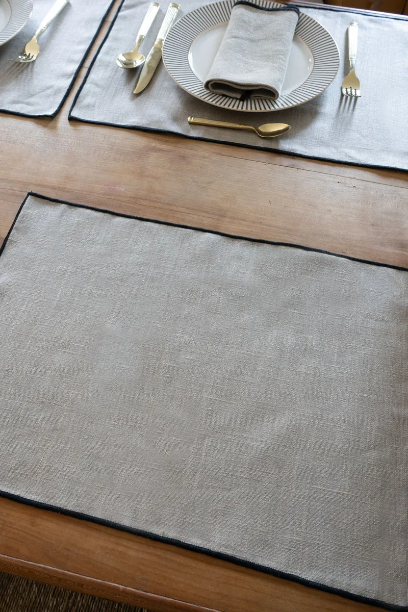 Individual De Lino Impermeable Beige Con Borde Negro