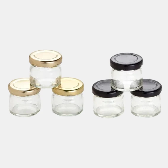 Mini tarro cristal confitura. ø4 x 4 cm. 30 ml. Varios colores - 105 Uds.