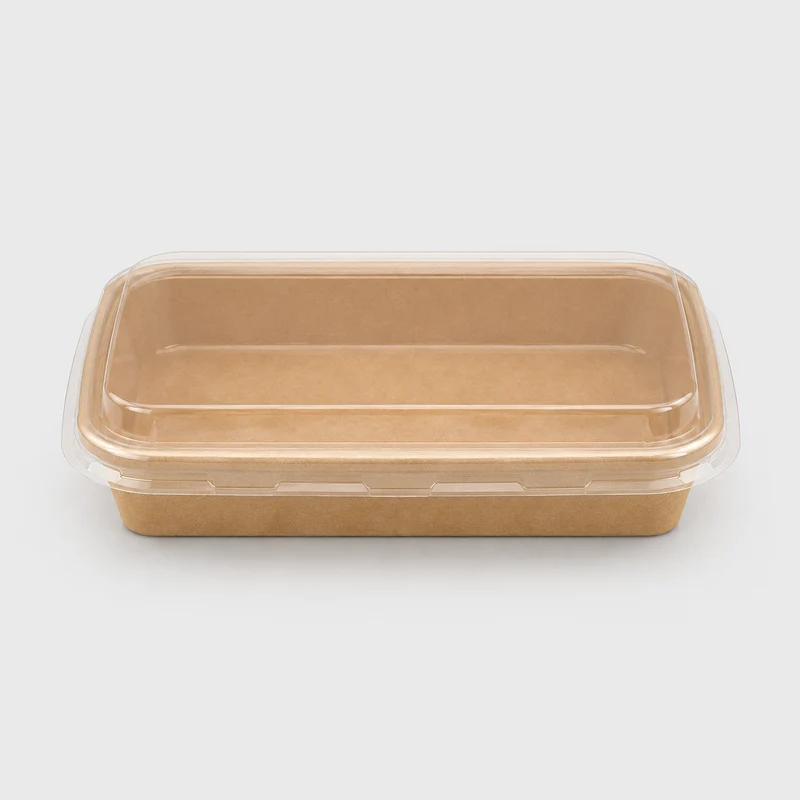 Bandeja Kraft con tapa. 14 x 8 x 2.4 cm - 300 Uds.