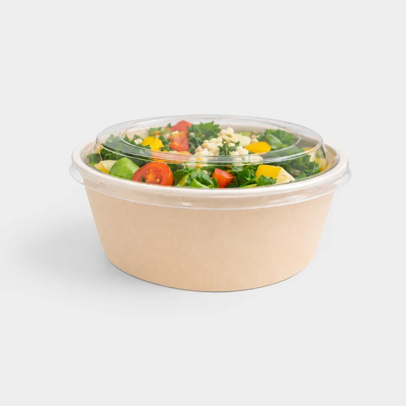 Bol de caña de azúcar con tapa Pet ø15 x 6 cm. 500 ml - 300 Uds.