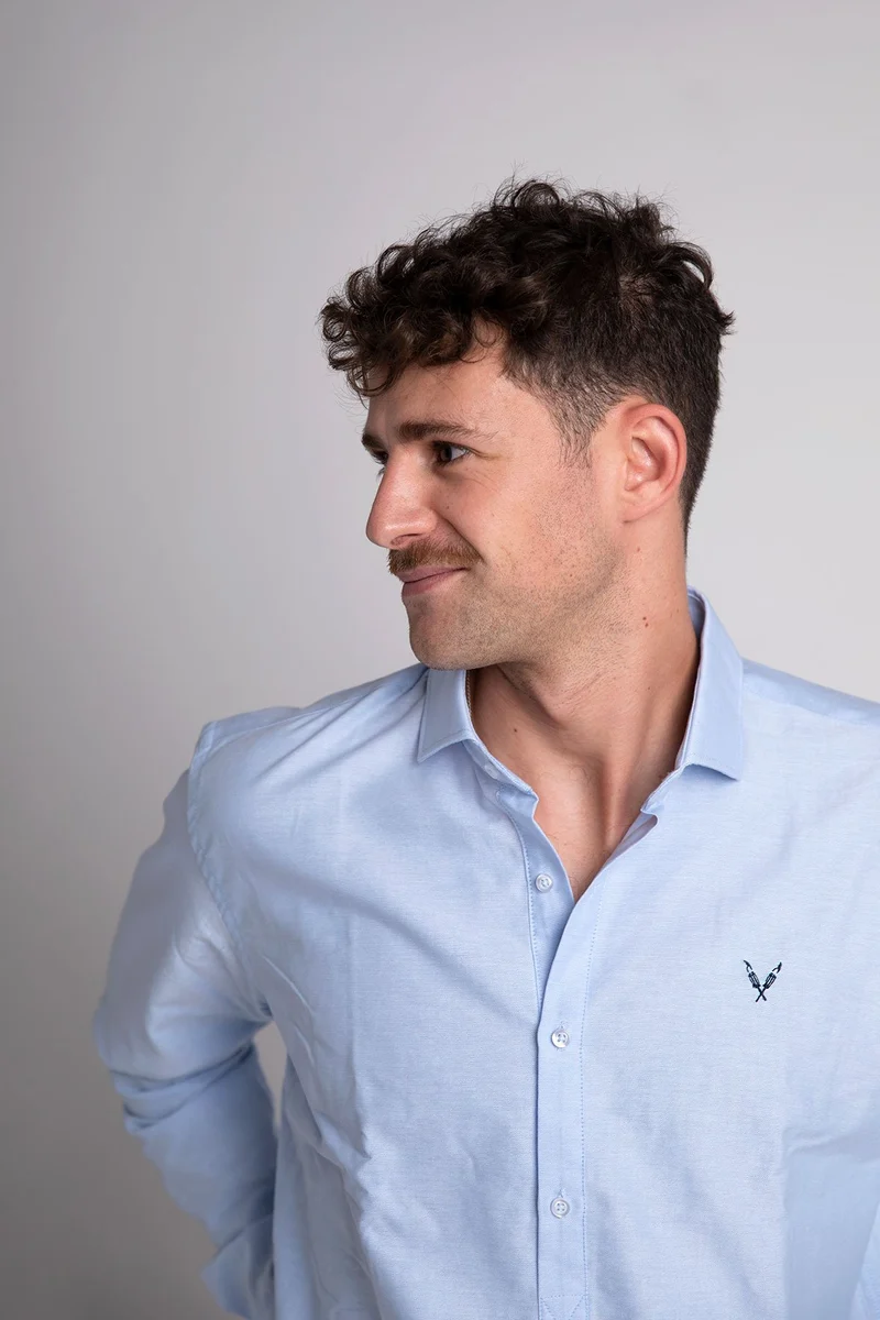 CAMISA POLERA 100% LINO CELESTE