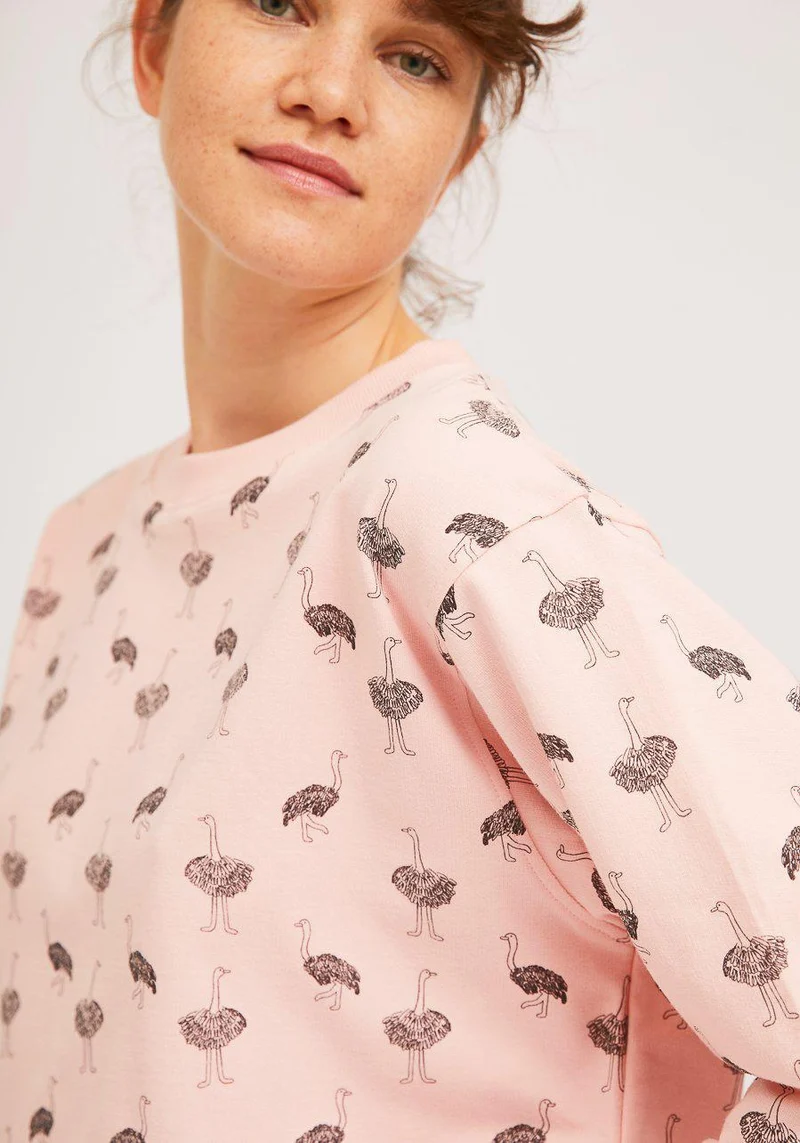 SUDADERA ALGODÓN ROSA AVESTRUCES