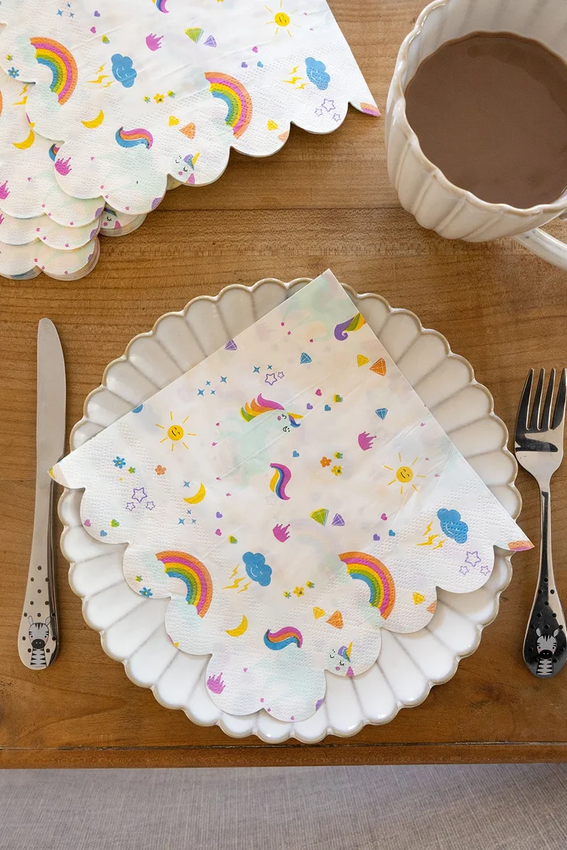 Set 20 Servilletas De Papel Con Diseño De Unicornios Y Arcoiris