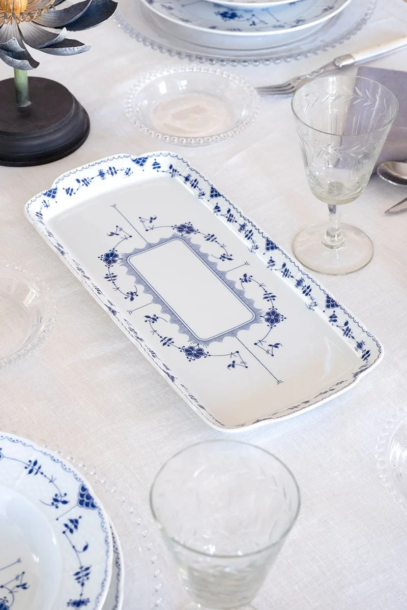 Bandeja Rectangular Crisantemos Azules Co