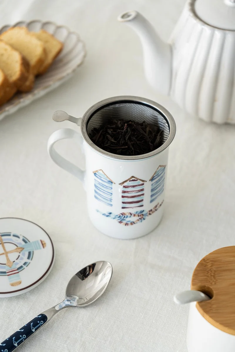 Taza Con Filtro Para Infusiones De Porcelana Con Diseño Náutico