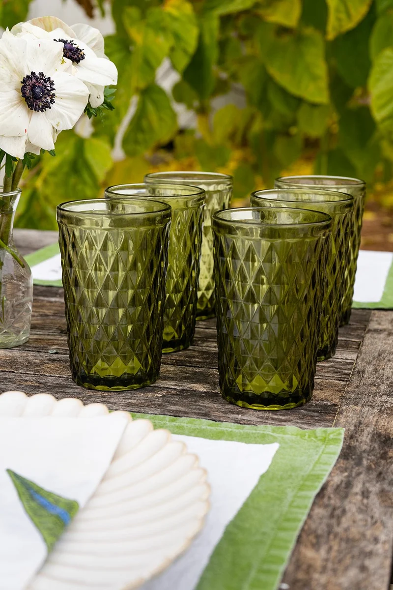 Set 6 Vasos Cristal Altos Verde Rombos