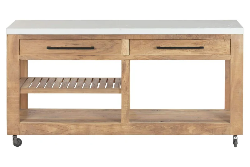 CONSOLA MADERA RECICLADA MANGO 150X40X80 RUEDAS