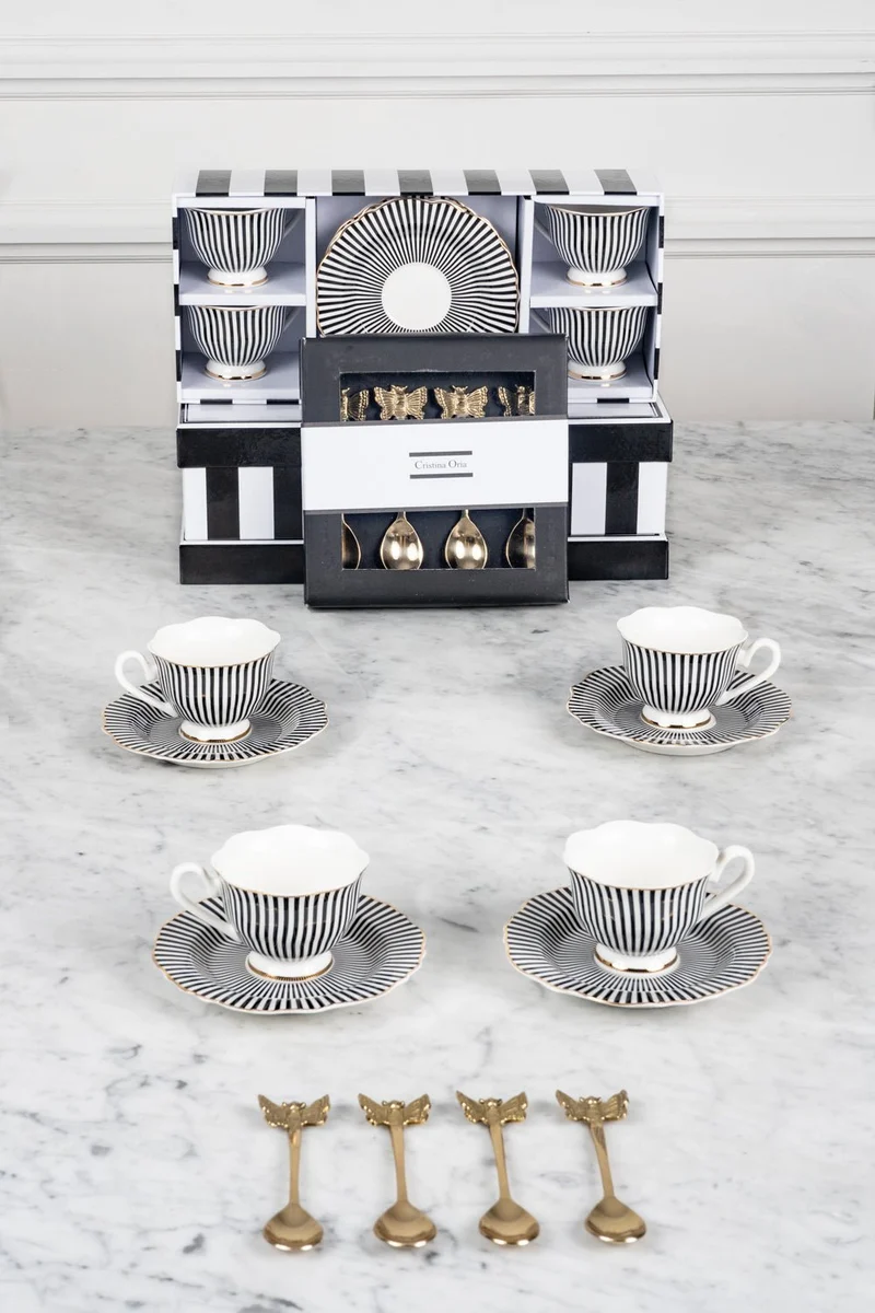 Caja De Regalo Tazas Espresso Y Cucharitas De Bronce