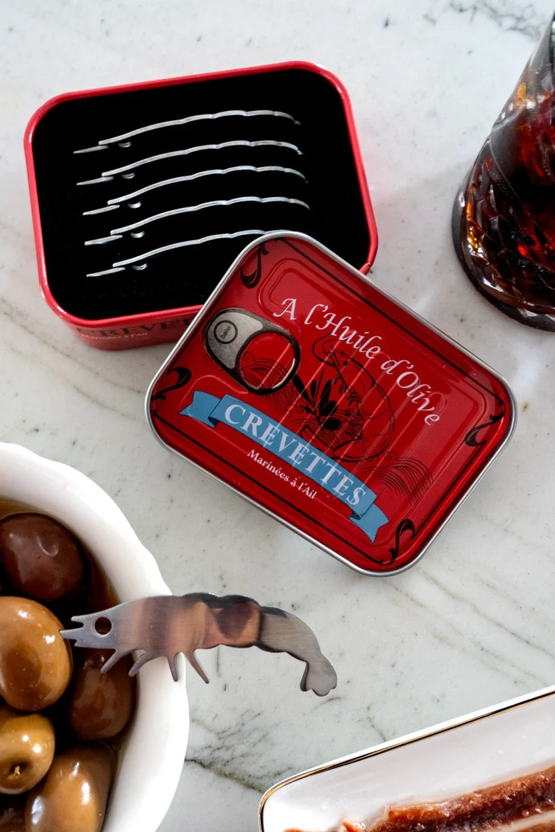 Lata Con Tenedores Para Aperitivos Con Forma De Gambas