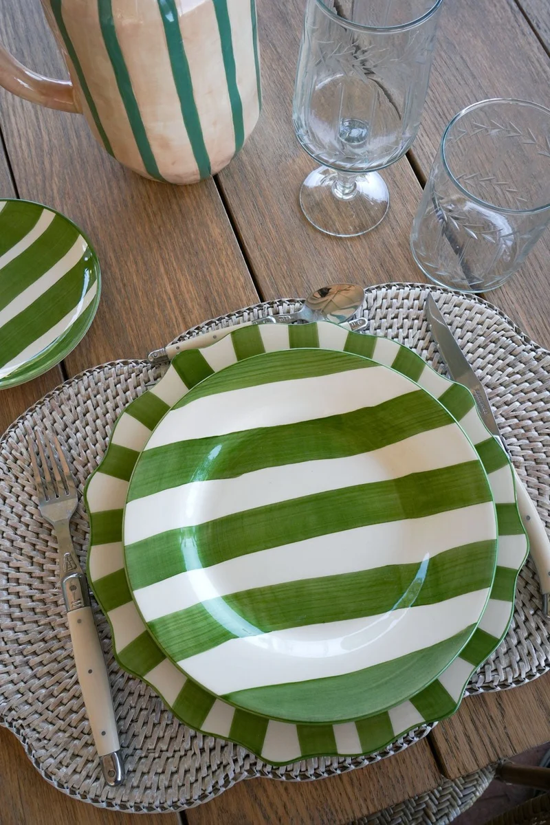 Plato De Postre Rayas Verdes