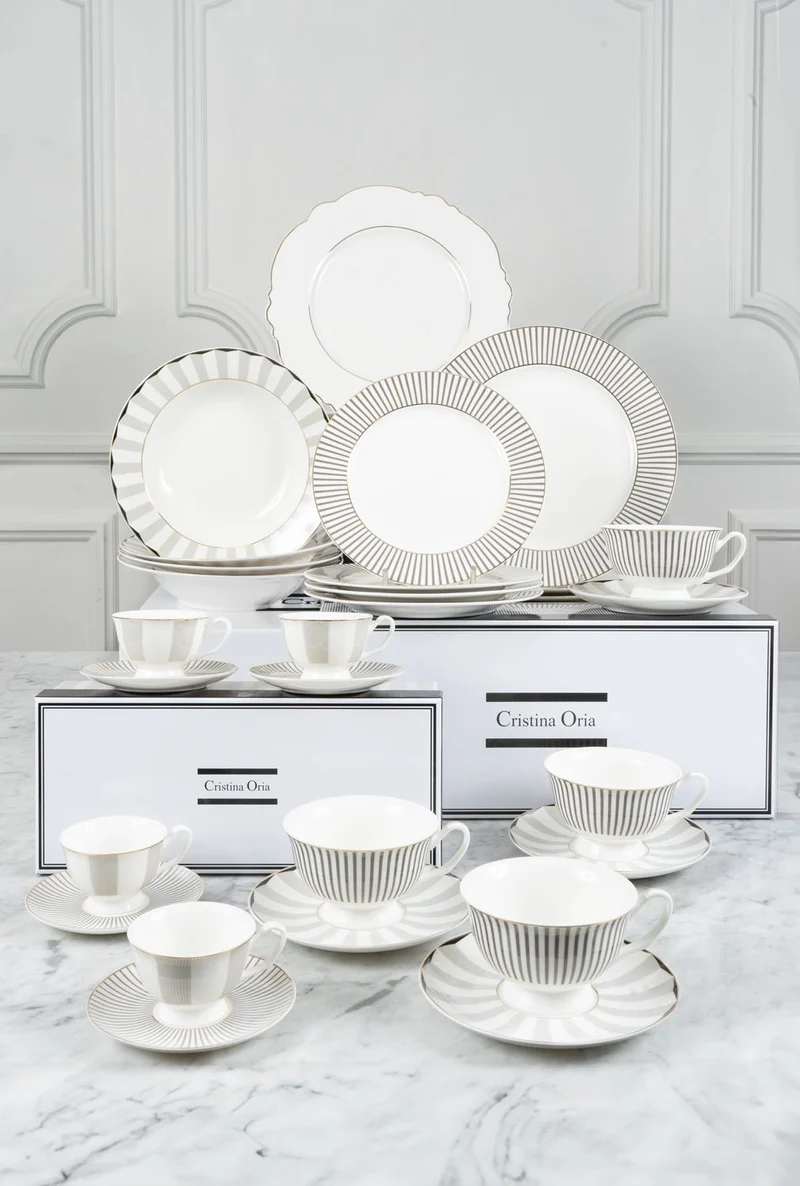 Vajilla Blanca Y Gris Completa 4 Personas