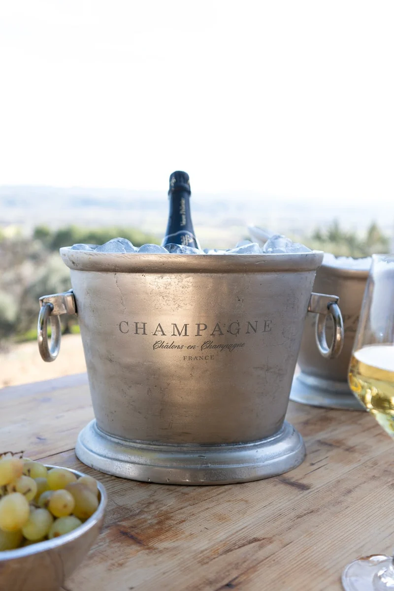 Champanera Plateada Con Arandelas Y Diseño "Champagne" Ancha