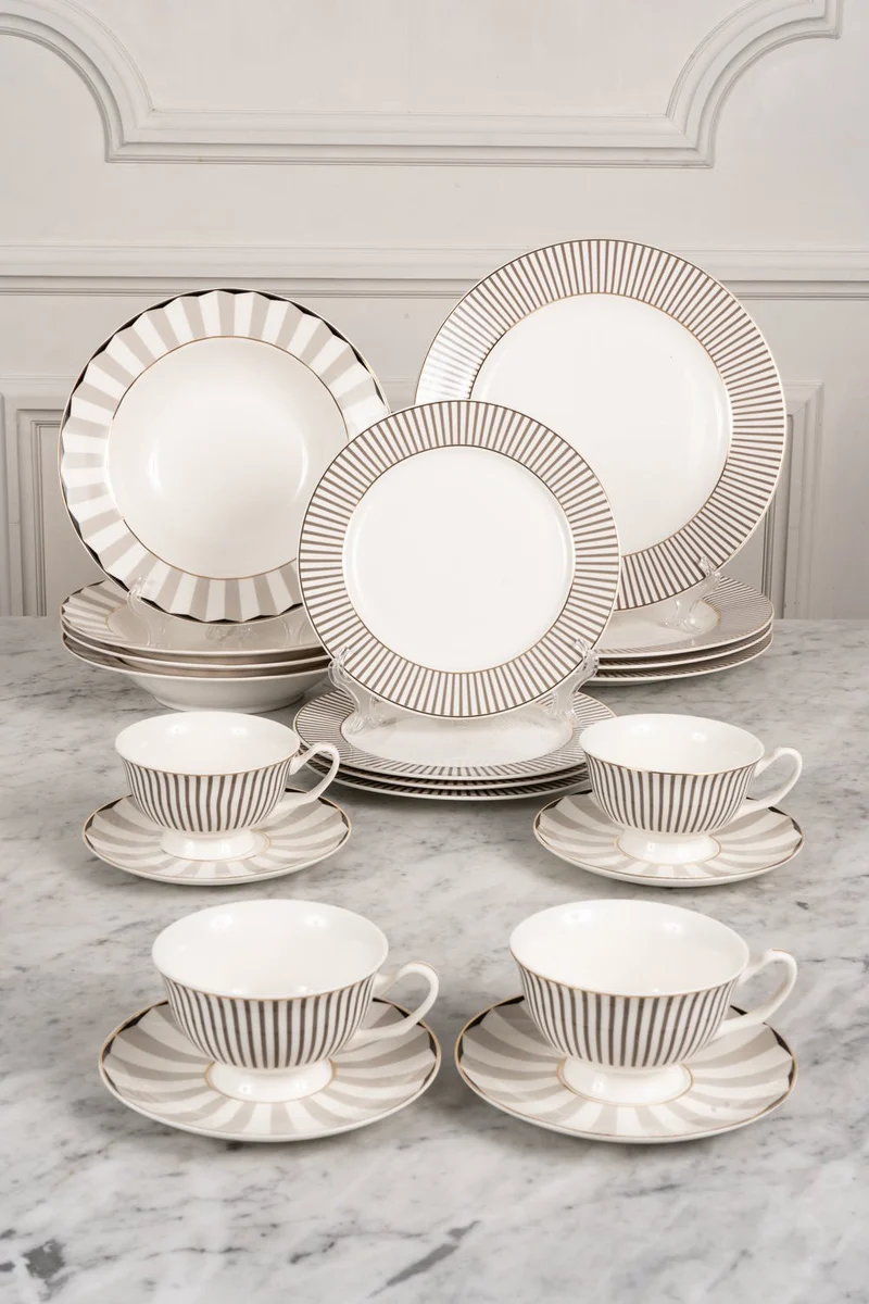 Vajilla Blanca Y Gris Con Tazas 4 Personas