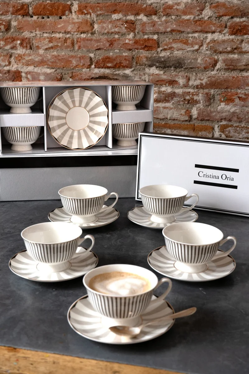 Caja De Regalo Tazas Y Platos Blanca Y Gris Cristina Oria