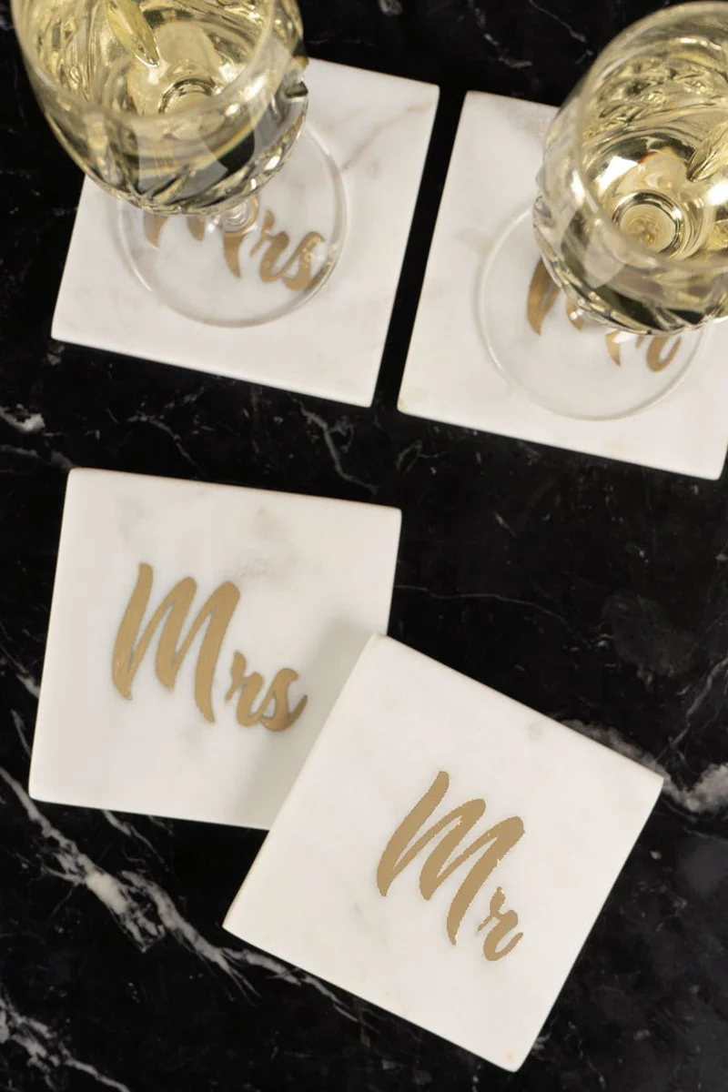 Set 2 Posavasos De Mármol Con Diseño Mr & Mrs