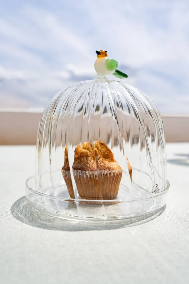Campana Con Base De Vidrio Soplado Con Figura Pájaro