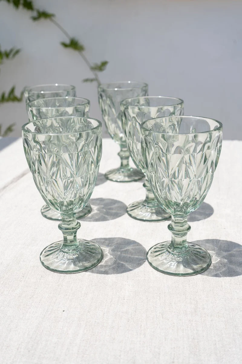Set 6 Copas Verdes Acrílicas Con Diseño De Rombos