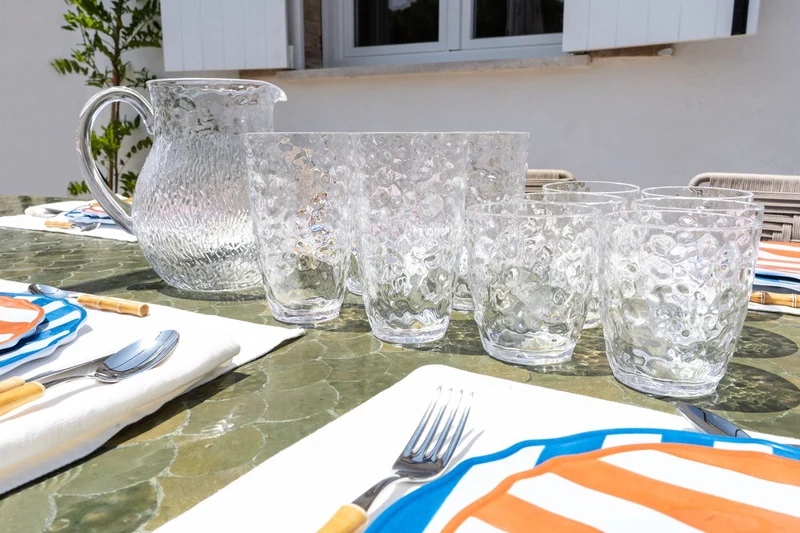 Cristalería Completa Acrílica Transparente Con Diseño En Relieve