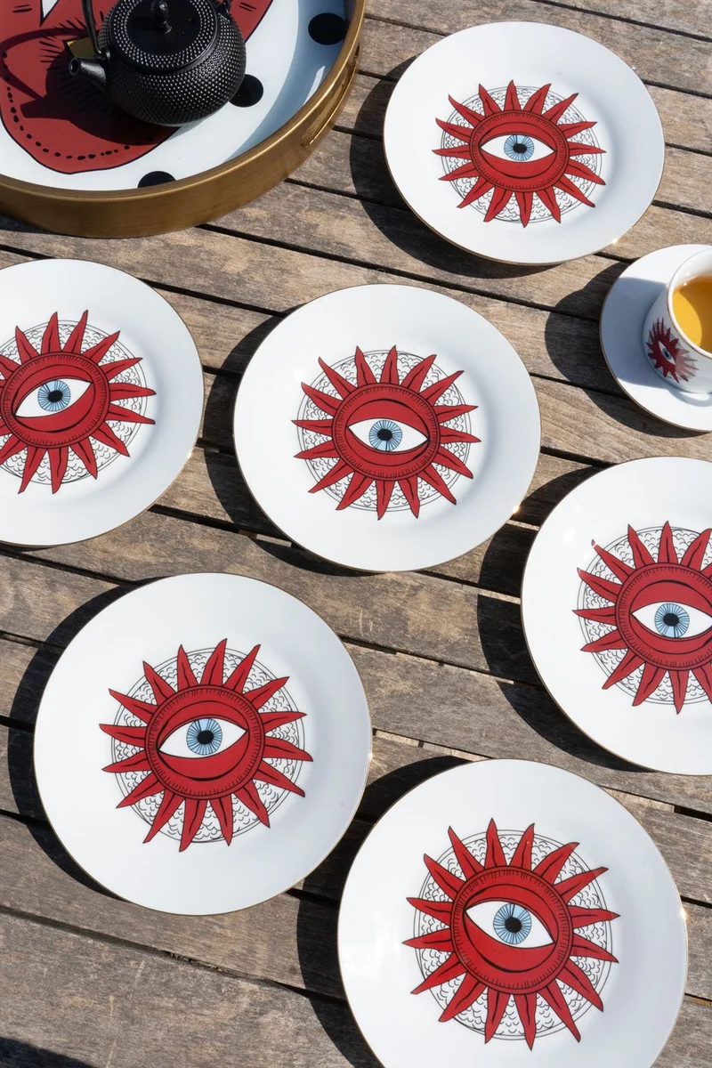 Set 6 Platos De Porcelana Con Diseño Good Luck