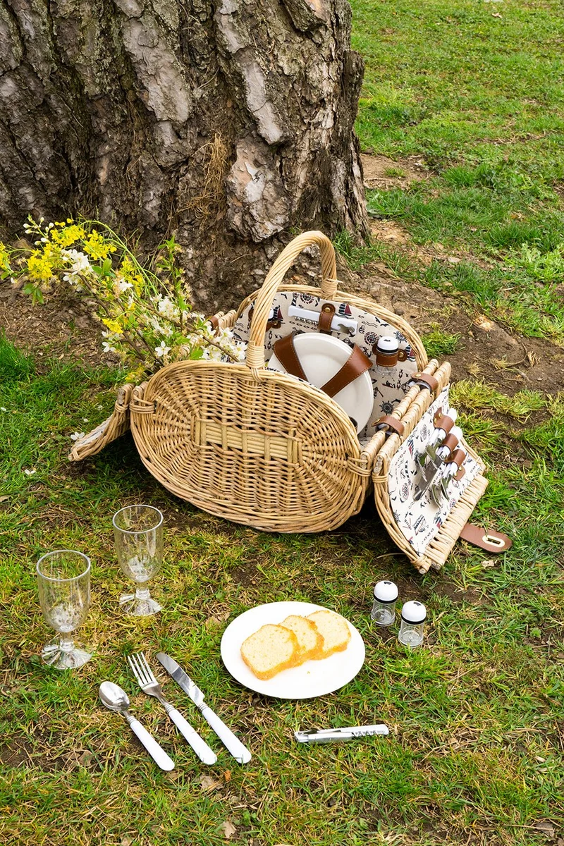 Cesta De Picnic Oval Estampado Marino Para 4 Personas