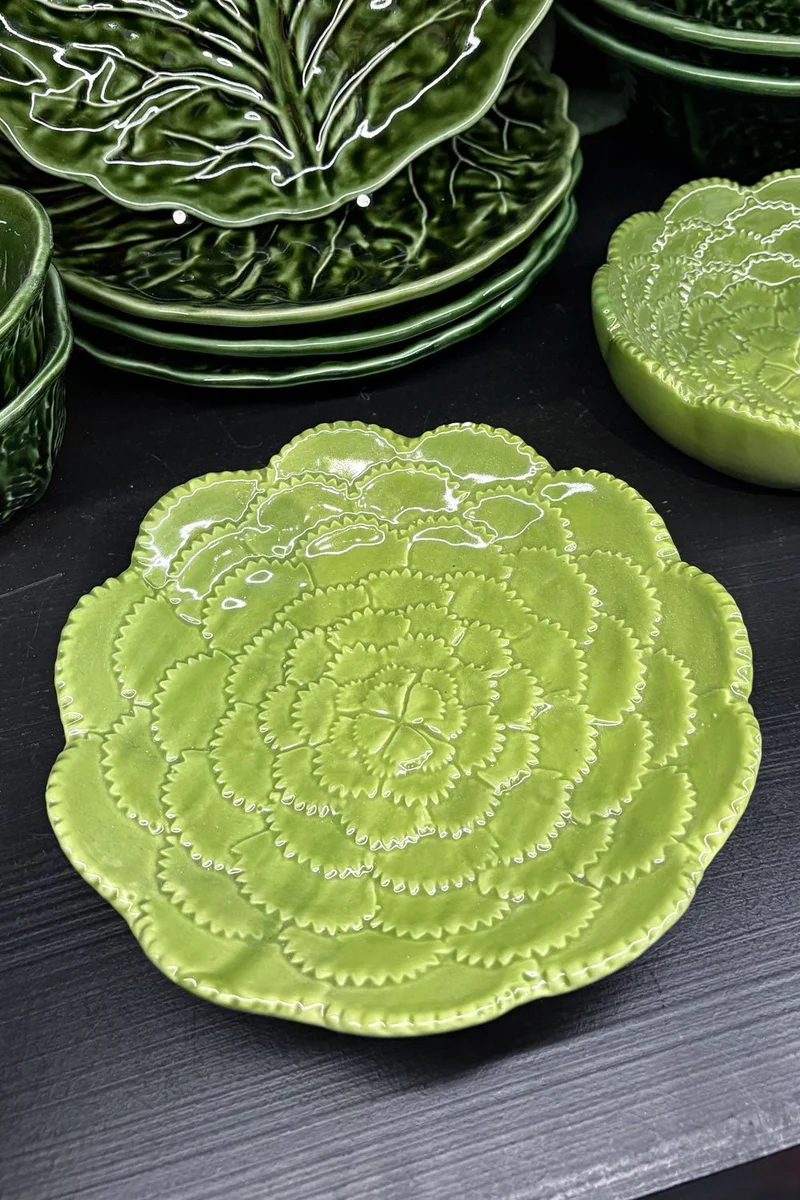 Plato De Postre Flor Verde En Relieve