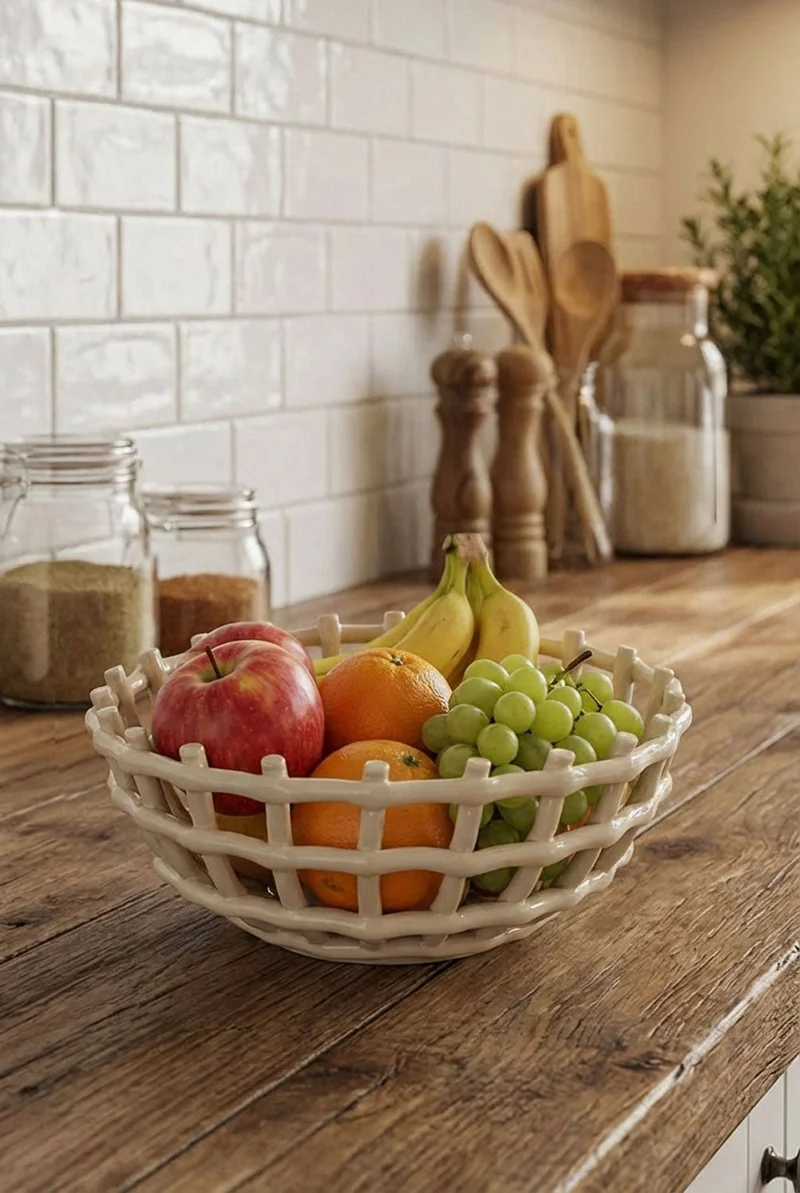 Frutero De Porcelana Diseño Trenzado Grande