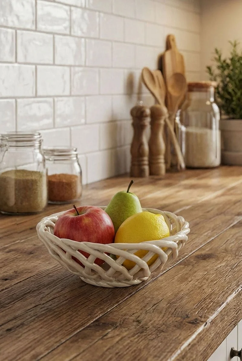 Frutero De Porcelana Diseño Trenzado Pequeño