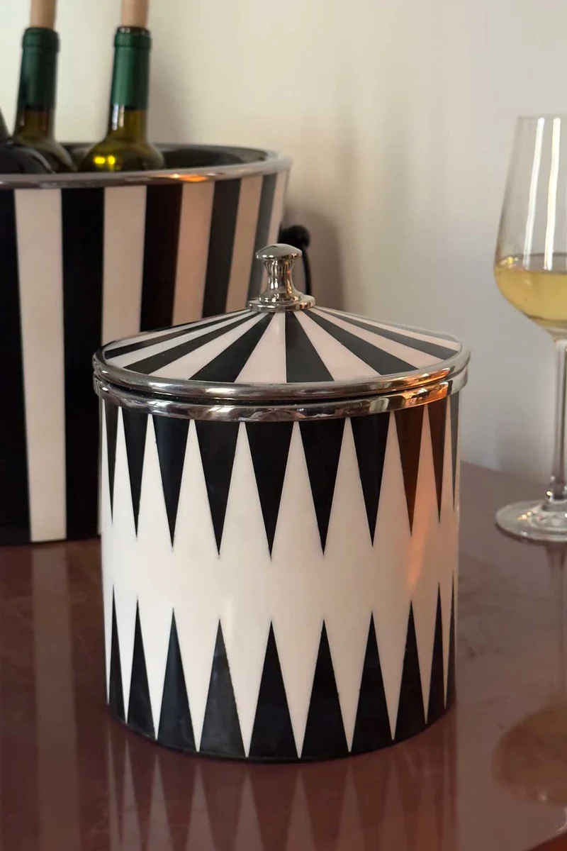 Cubitera De Resina Con Diseño Circus Blanca Y Negra Pequeña