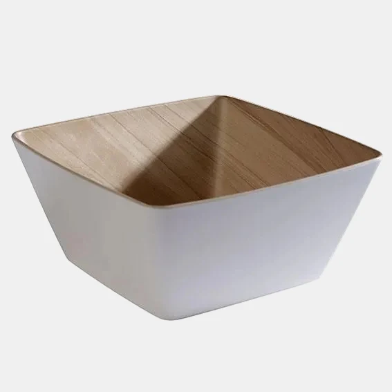 Cuenco melamina Frida madera/blanco. 25 x 25 x 12 cm. 3.5 L - 1 ud.
