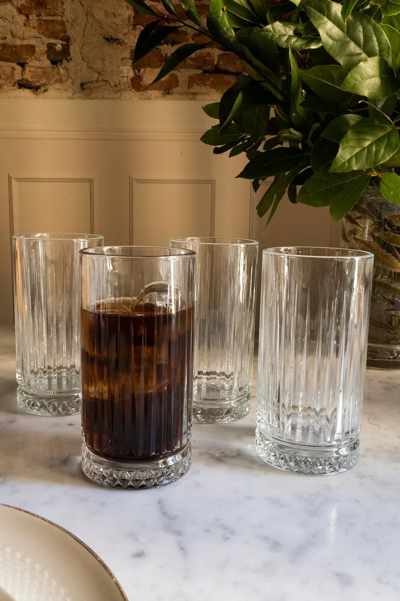 Set 4 Vasos Cristal Base Rombos Altos