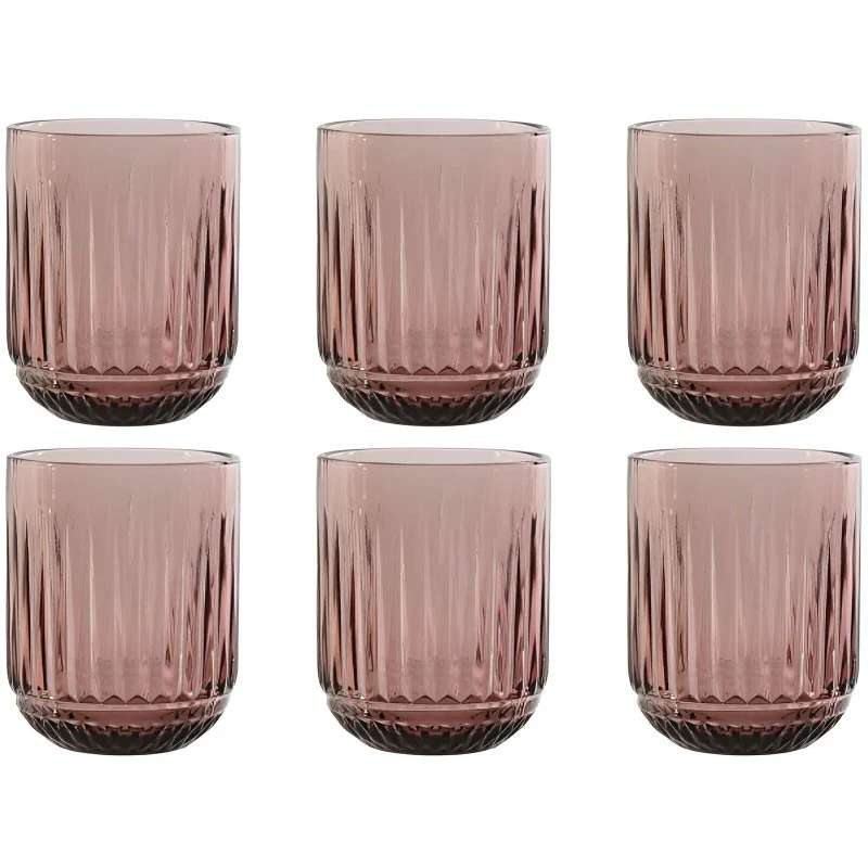 VASO SET 6 CRISTAL RAYADO ROSA